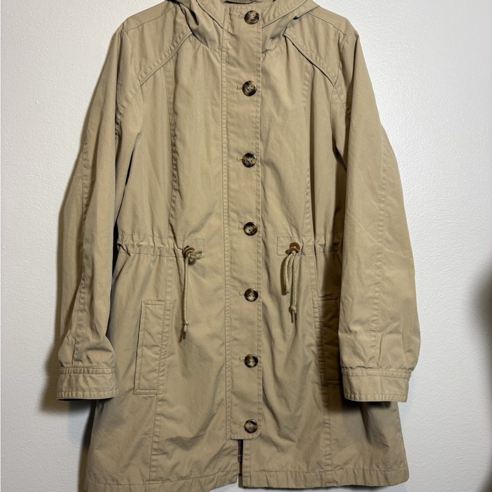 L.L. Bean Khaki Hooded Drawstring Trench Coat